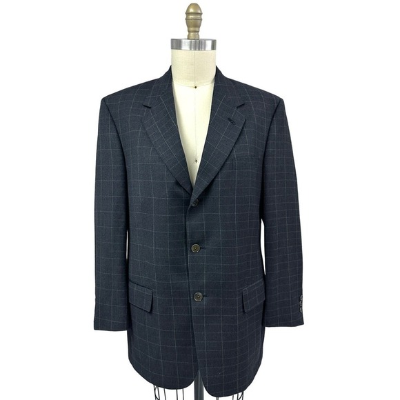 VTG Pringle of Scotland Mens Sport Coat Charcoal Windowpane Sport Jacket 38R - Picture 1 of 9